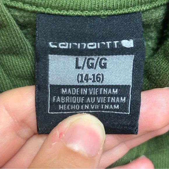 EUC Boys Carhartt Graphic Pullover Hoodie Chive Fleece Long Sleeve 14-16 Outdoor - Picture 5 of 10